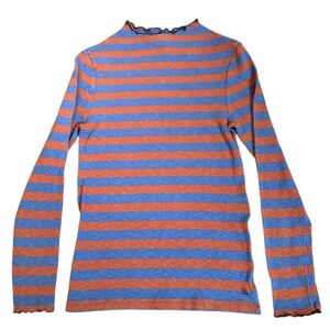 Bellerose Orange and Blue Striped Top with Scalloped Trim XS